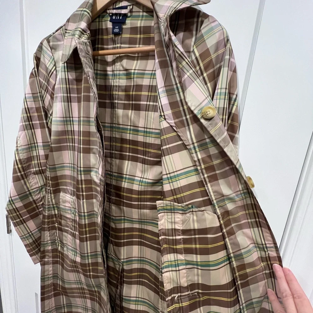 GAP Women's Trench Coat - Brown and Pink Plaid - Picture 16 of 16